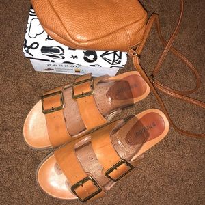 Tan 2 strap sandals (small purse included)